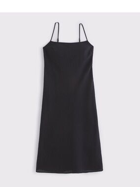 A&F Linen Blend Julia Black Slip Midi Dress